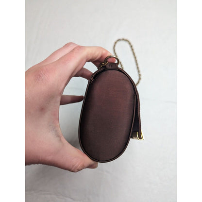 Vintage Miss Lewis Womens Purse Silver Evening Metal Brown Fold Over Chain