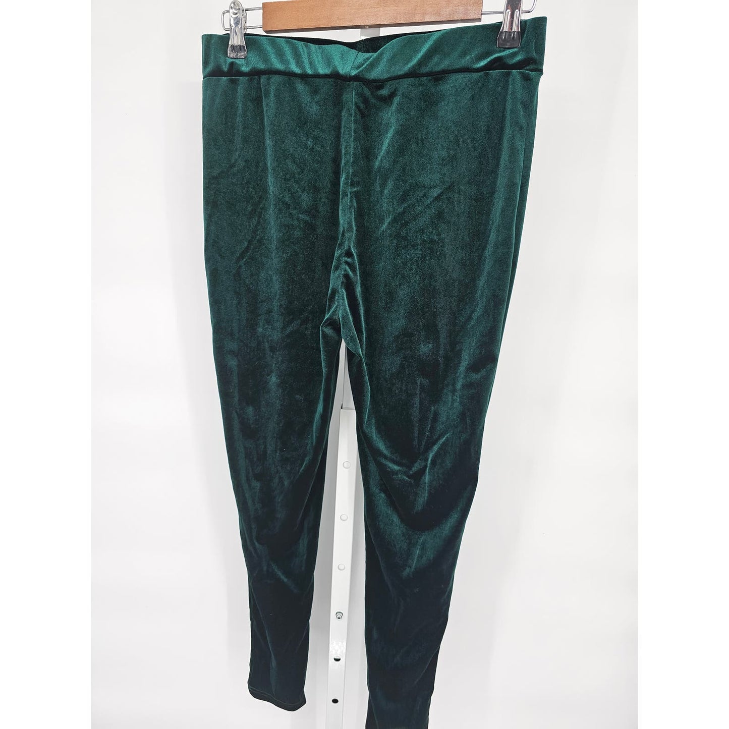 Shein Curve Womens Sz 0XL Pull On Leggings Emerald Green Velvet Velour