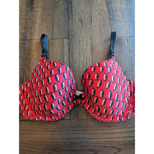 Victorias Secret Sz 36D Demi T Shirt Bra Red Penguin Animal Print