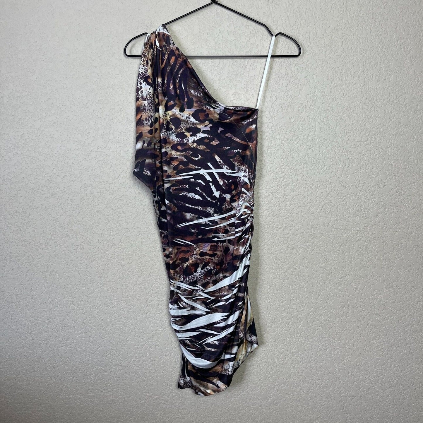 Vintage Y2K Wet Seal Sz M Bodycon Animal Print One Shoulder Mini Dress