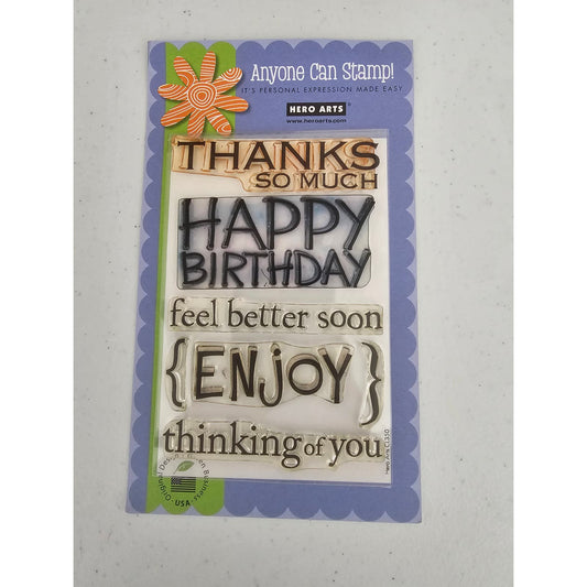 Hero Arts Clear Rubber Stamp Set Big Words Happy Birthday Thanks Enjoy