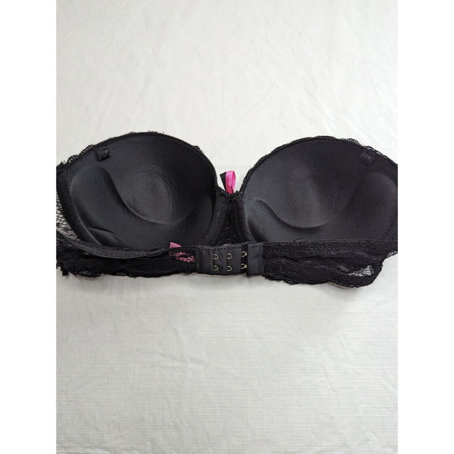 Vintage Y2K Womens Sz 38C Strapless Push Up Bra Pink w/ Black Lace