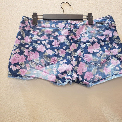 Rewash Juniors Sz 11 Cutoff Denim Blue Jean Shorts Pink Floral