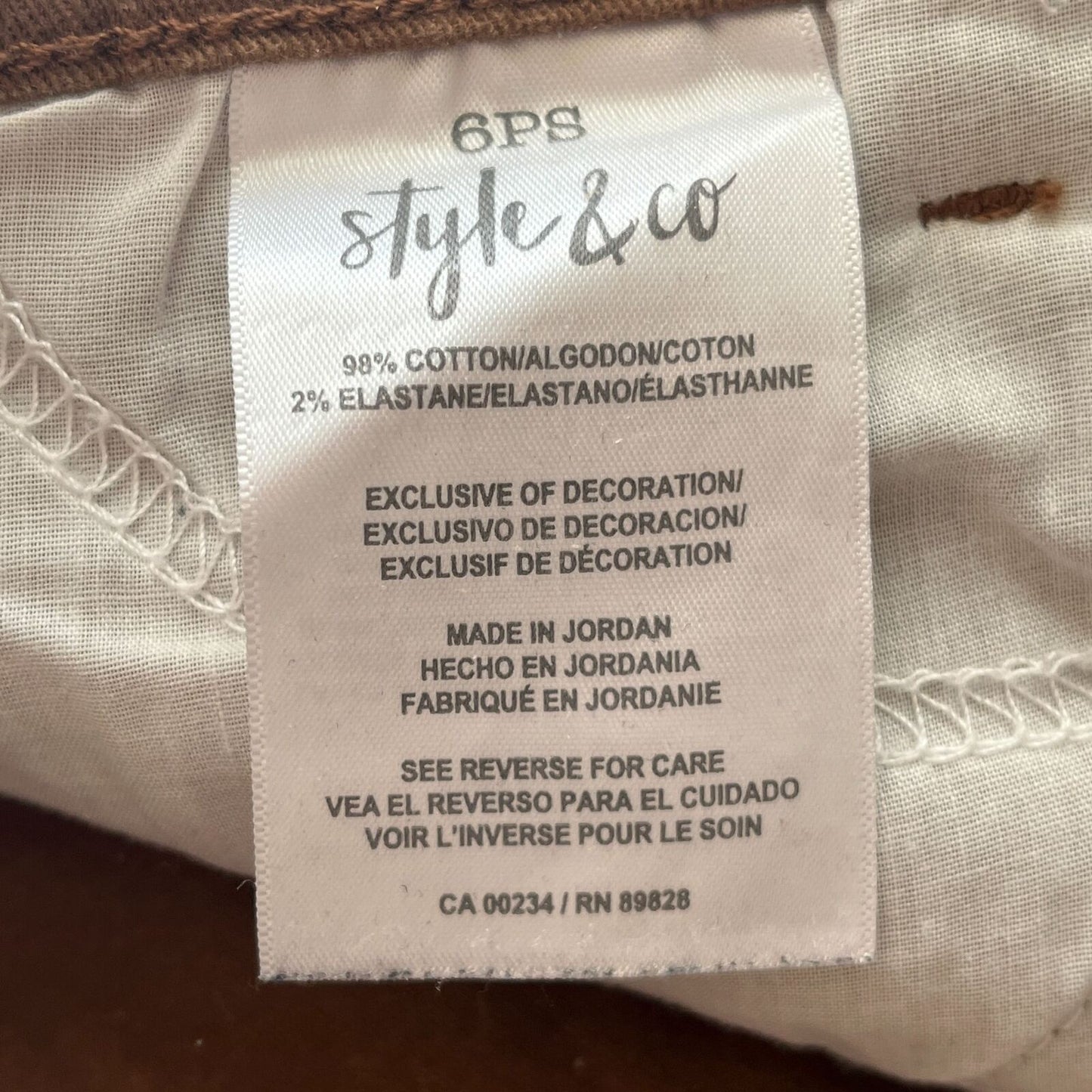 Style & Co Petite 6P Slim Leg Jeans Brown Straight Leg