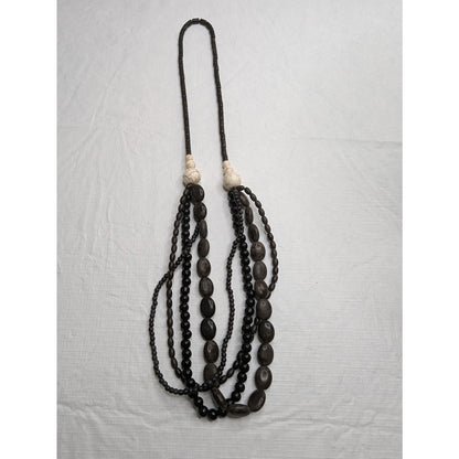 Vintage Long Multi Strand Beaded Necklace Gray Tone Beads