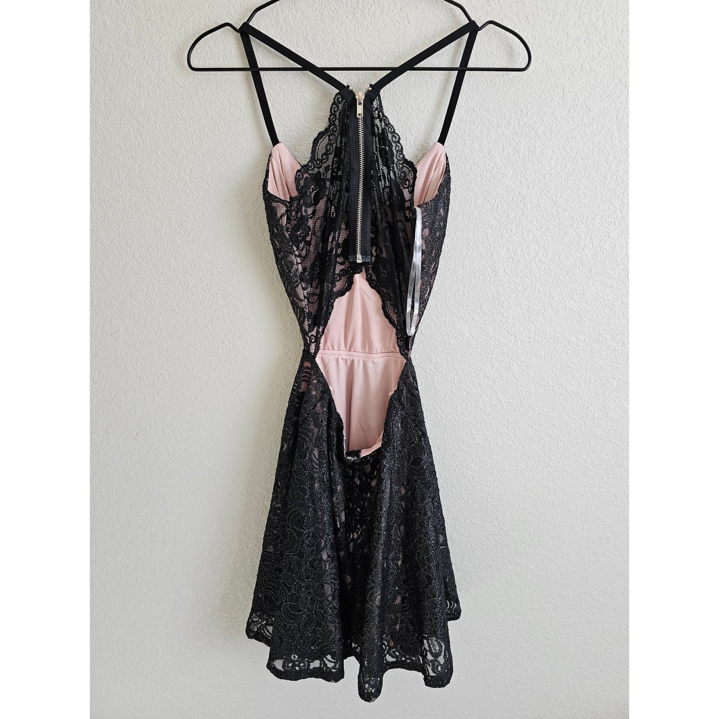 Speechless Juniors Sz 3 Open Back Mini Formal Dress All Over Black Lace NEW