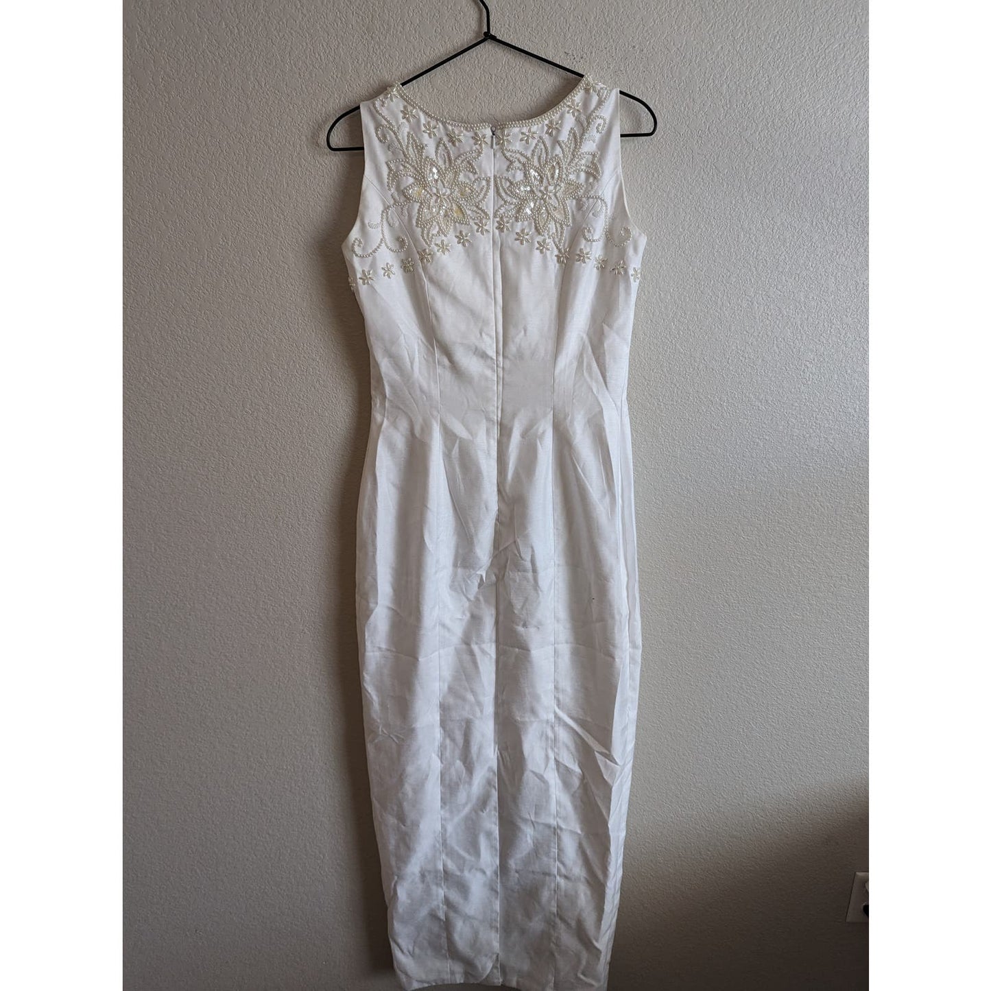 Vintage Y2K Escapades Womens Sz 12 White Satin Maxi Dress & Shrug Beaded Bridal