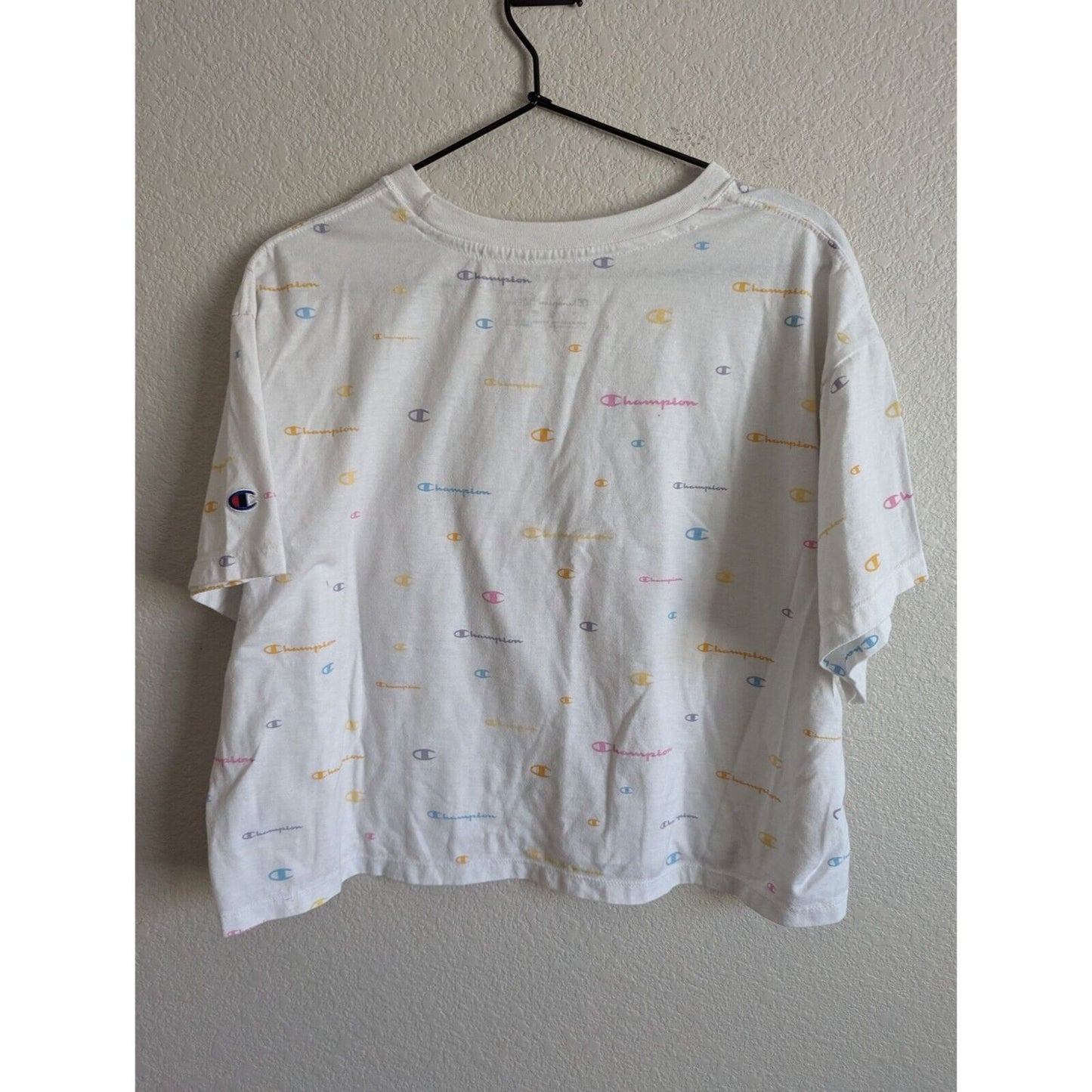 Champion Womens Sz XL Cropped Oversized T Shirt All Over Print