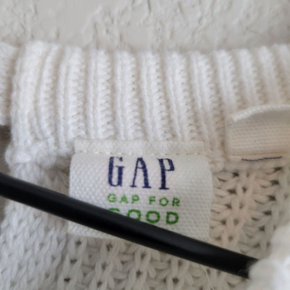 GAP For Good womens Sz M Knit Crewneck Sweater White Adjustable Buckle