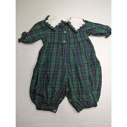 Vtg 1990s Allison Ann Baby Girls Sz 0-3M Smocked Plaid One Piece Outfit Green