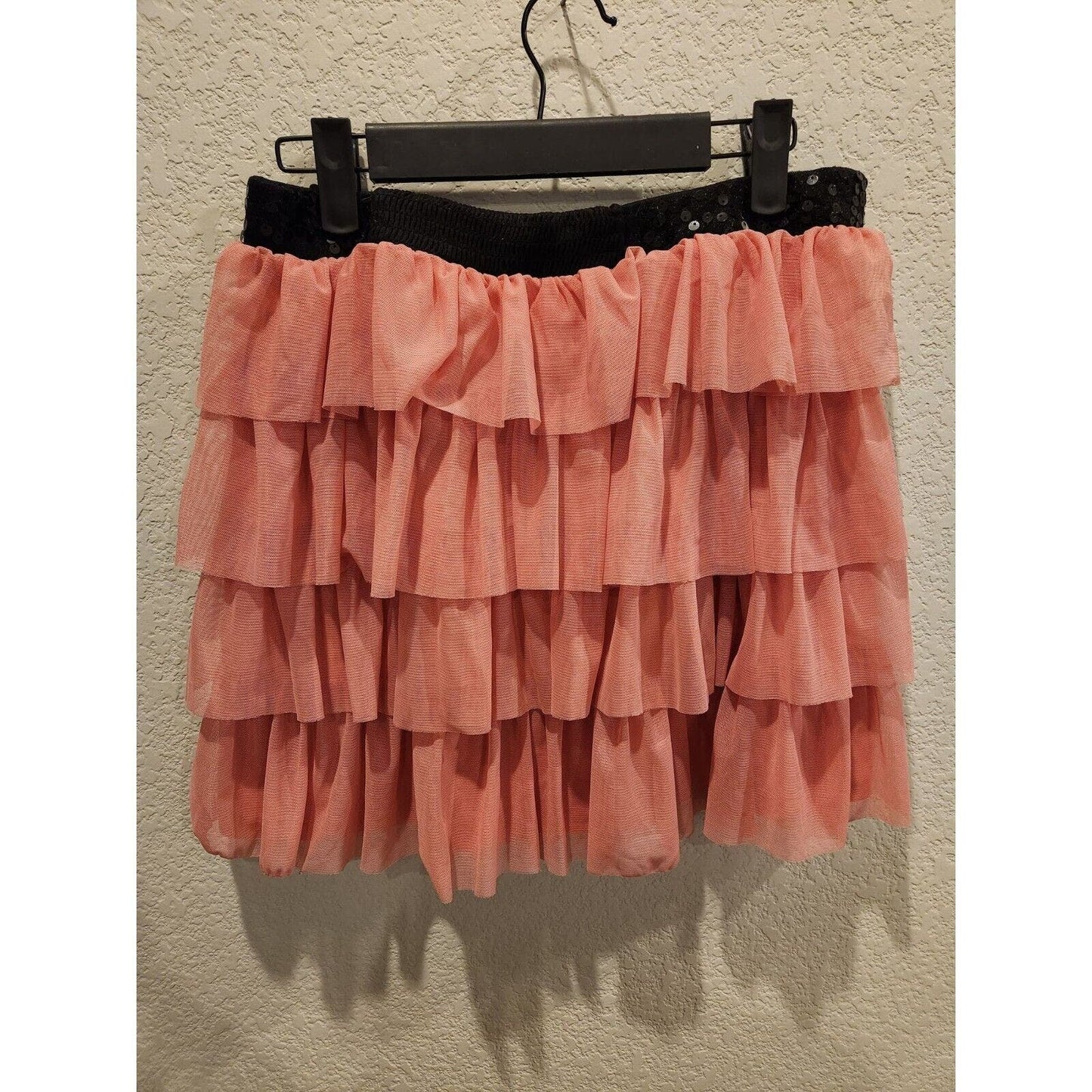 Vintage Y2K candies Womens Sz M Mini Skirt Pink Tulle Black Sequin