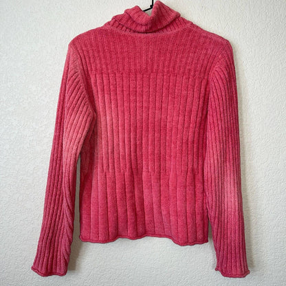 Vintage J Jill Womens Sz M Fuzzy Turtleneck Sweater Ribbed Pink