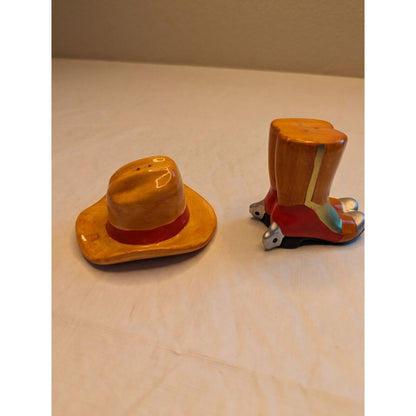 Vintage Salt and Pepper Shaker Set 1950s Hand painted Cowboy Boot and Hat