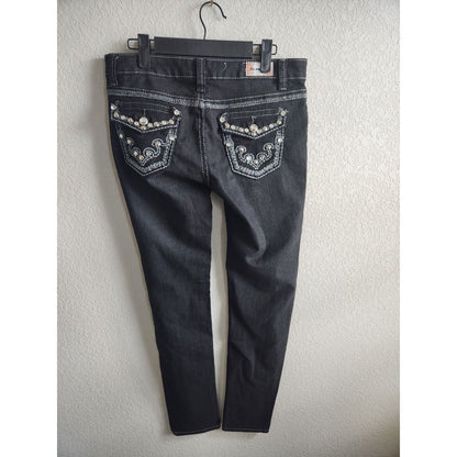 Saza Jean Co Juniors Sz 9 Skinny Jeans Gray Wash Flap Studded Pockets