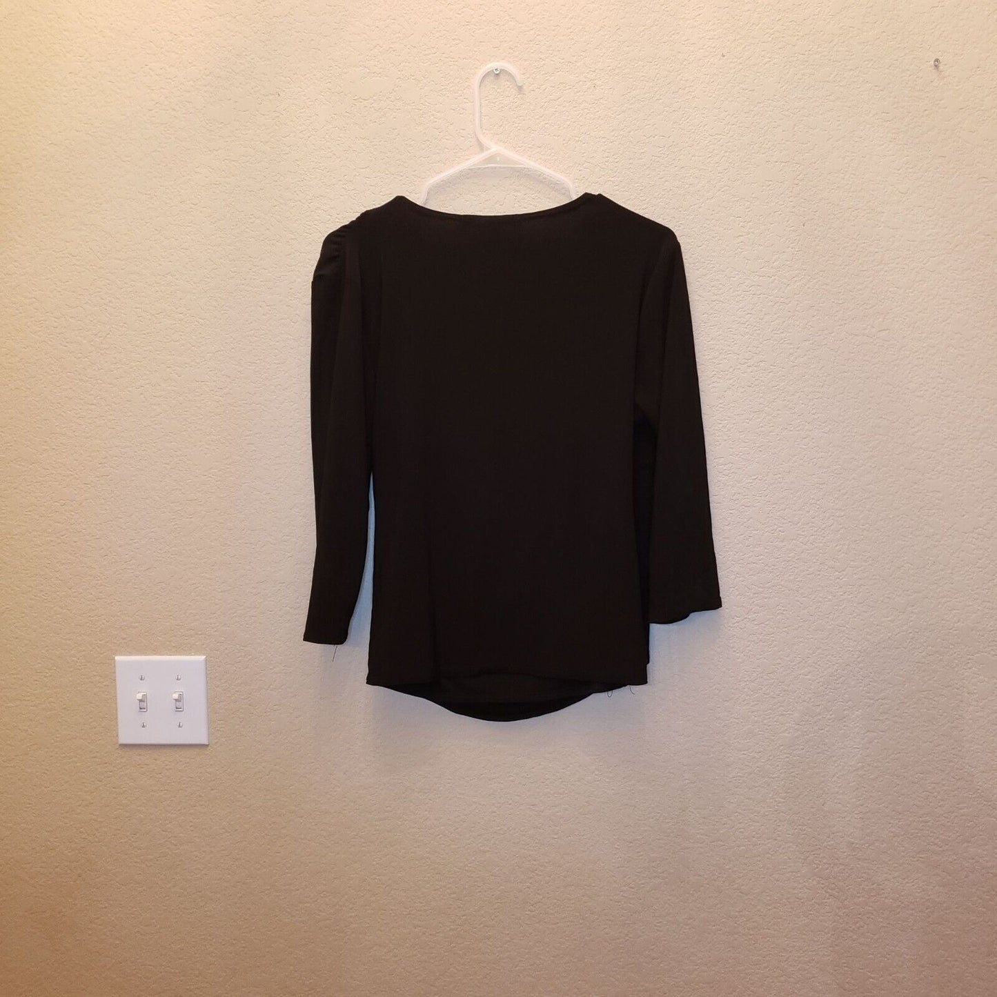 Vintage Scott Taylor Womens Sz L 3/4 Sleeve Solid Black Blouse