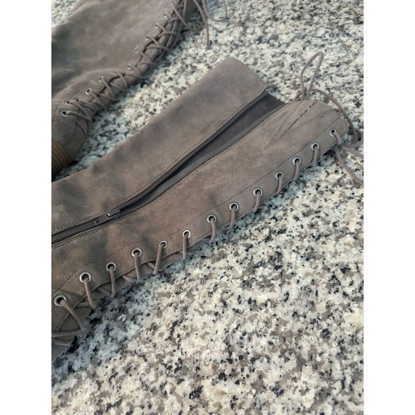 Solely Black by BKE Womens Sz 8 Landon Block Heel Boots Brown Lace Back