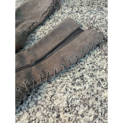 Solely Black by BKE Womens Sz 8 Landon Block Heel Boots Brown Lace Back