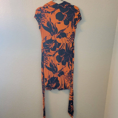 Adrianna Papell Womens Sz 4 Knee Length Short Sleeve Dress Orange Blue Floral