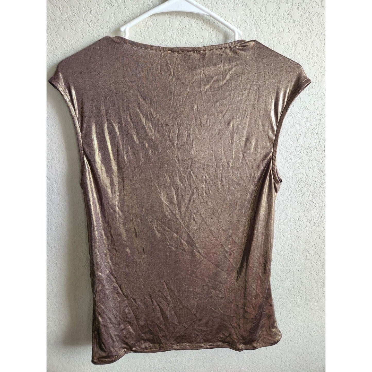 Premise Studio Womens Sz M Sleeveless Blouse Gold Metallic Shiny