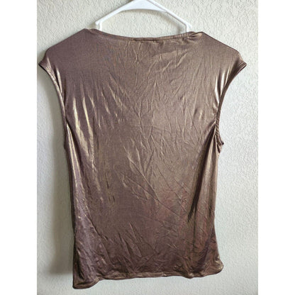 Premise Studio Womens Sz M Sleeveless Blouse Gold Metallic Shiny