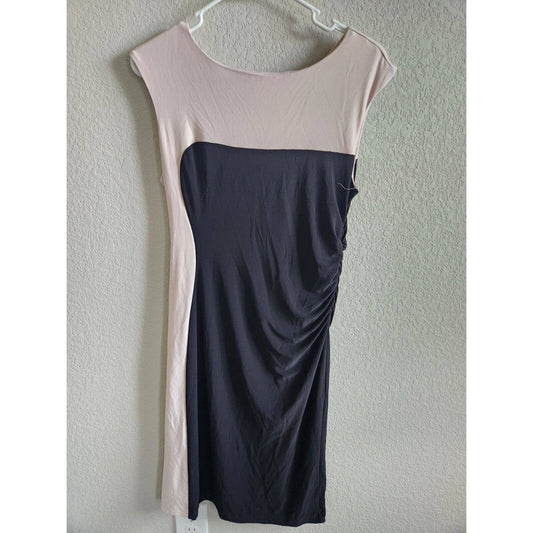 Vintage DEB mujeres Sz 6 rodilla longitud vestido de vaina rosa claro y negro