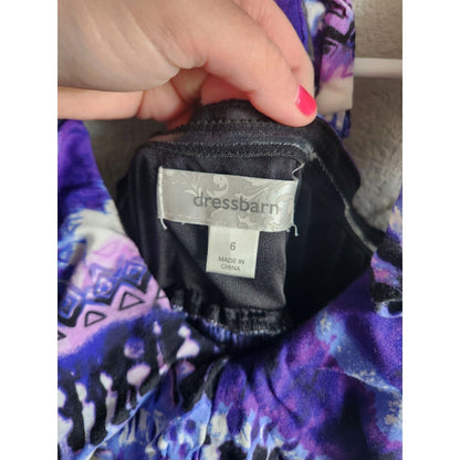 Dressbarn Womens Sz 6 Maxi Length Halter Dress Purple Tie Dye Print Padded Cups