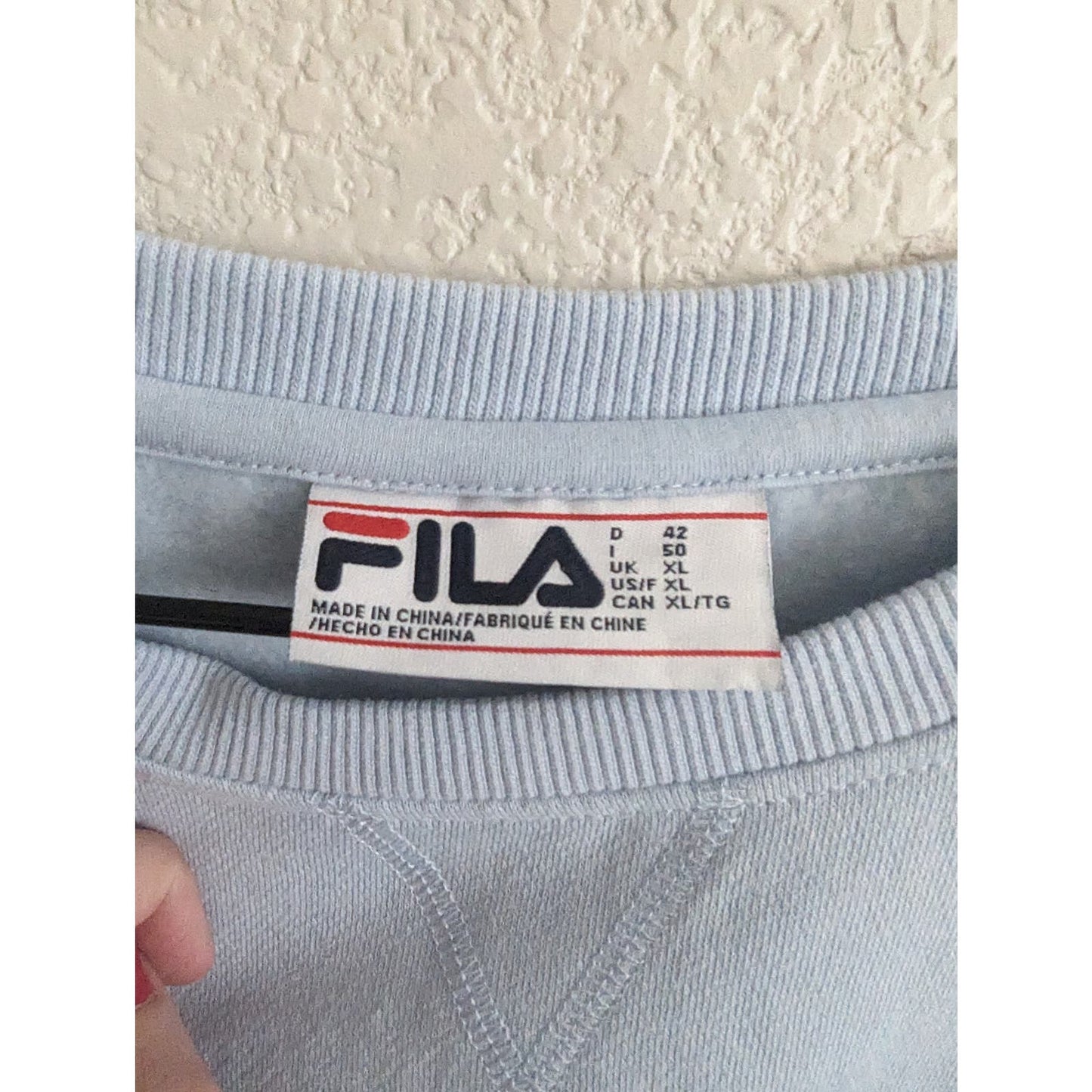 Fila Womens Sz XL Pullover Crew Neck Sweatshirt Light Blue Athletic