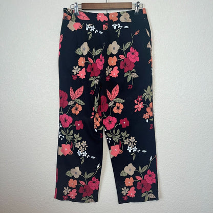 Vintage Rafaella Womens Sz 8 Capri Length Straight Leg Cotton Pants Floral Black