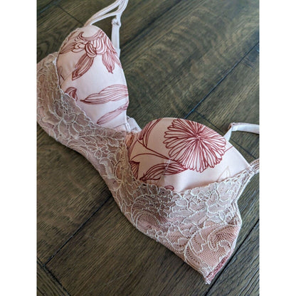 Gilligan & O'Malley Womens Sz 36B Beige and Burgundy Floral Bra