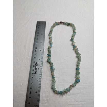 Vintage Larimar Single Strand Natural Stone Necklace Light Blue