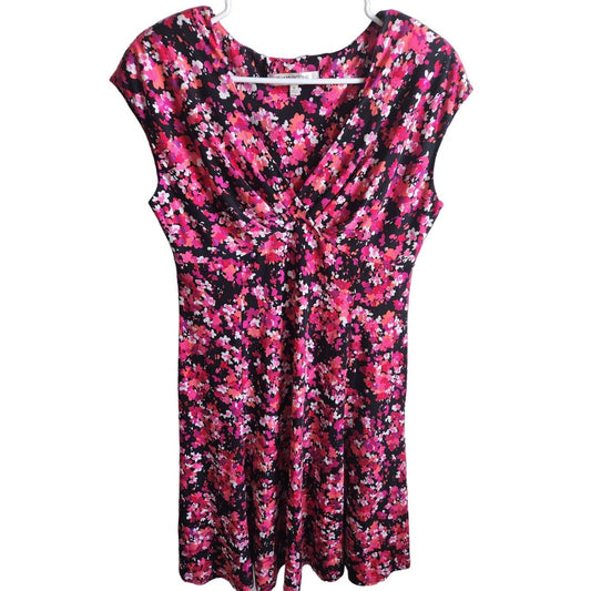 Evan Picone Womens Sz 10 Below Knee Pink and Black Floral Career Dress