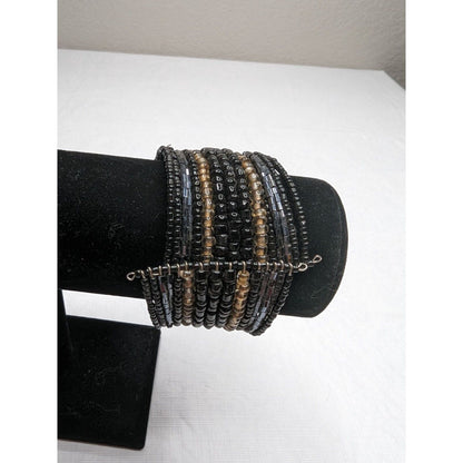 Vintage Womens Adjustable Beaded Stacked Bracelet Earthtones Black Brown