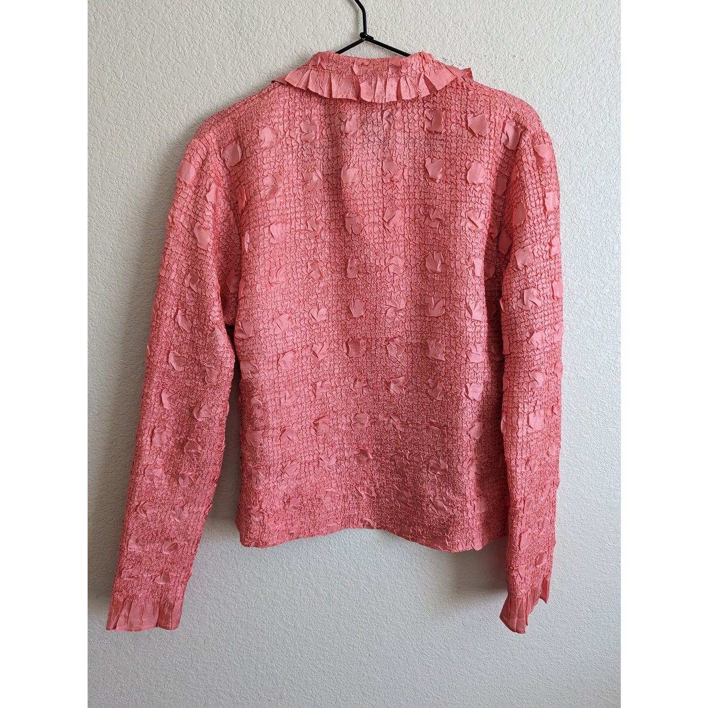 Vintage CDP & Co Womens Sz L Long Sleeve Collared Crinkle Blouse Pink