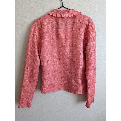 Vintage CDP & Co Womens Sz L Long Sleeve Collared Crinkle Blouse Pink