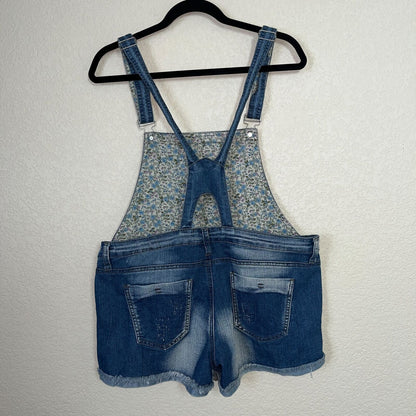 Dollhouse Juniors Sz L Shortalls Denim Overalls Blue Distressed
