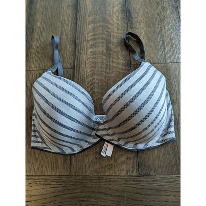 Victorias Secret Womens Sz 34DD Uplift Semi Demi T Shirt Bra Gray Striped