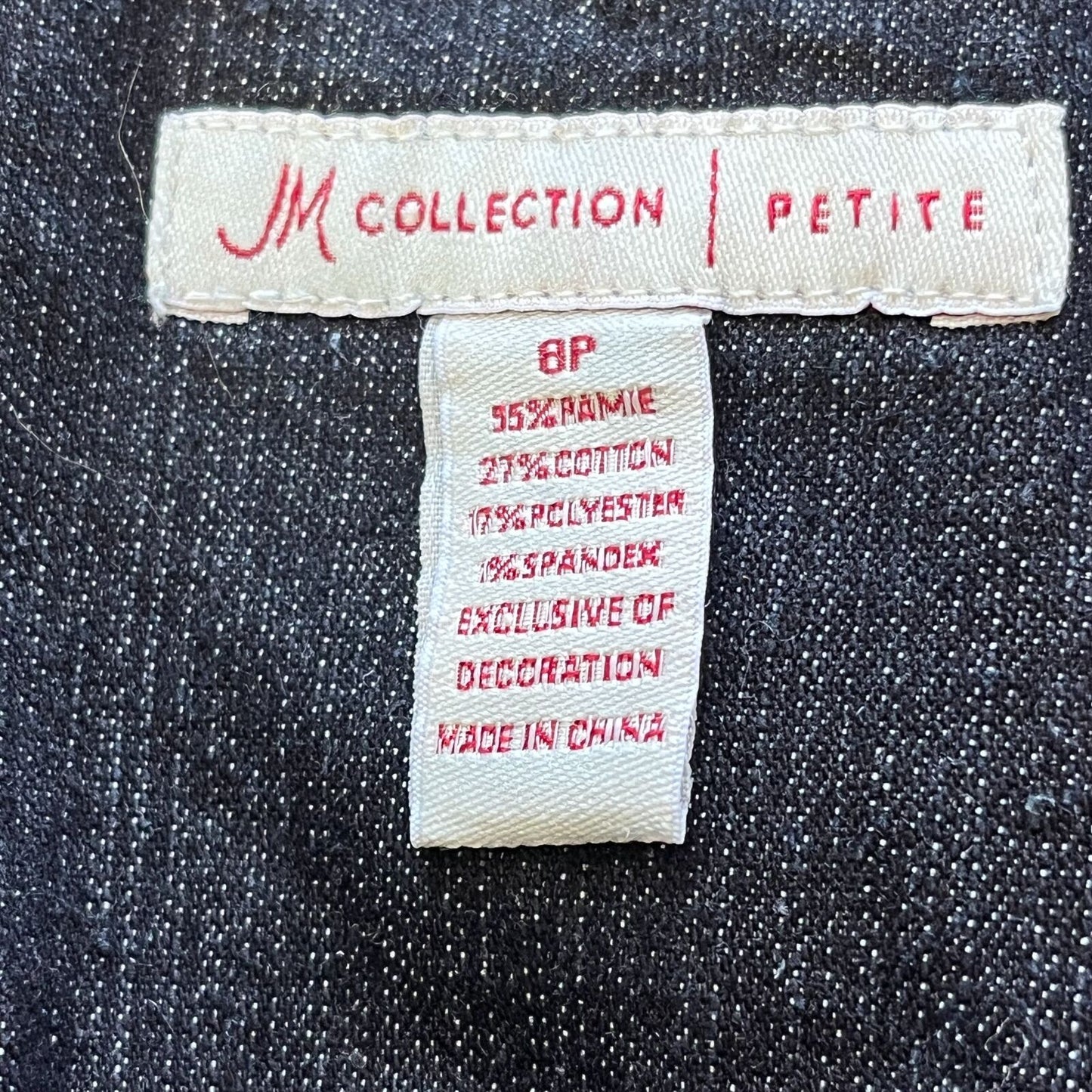 JM Collection Womens Sz 8P Zip Up Denim Blue Jean Jacket Sequin Front