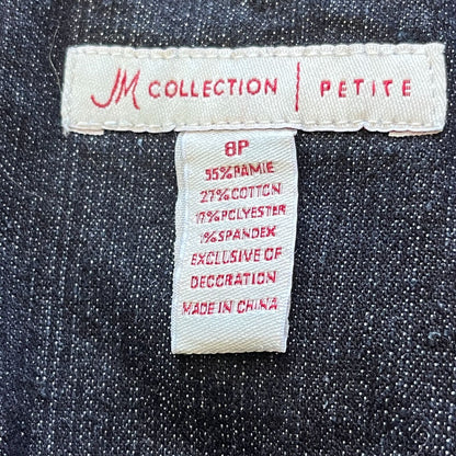 JM Collection Womens Sz 8P Zip Up Denim Blue Jean Jacket Sequin Front