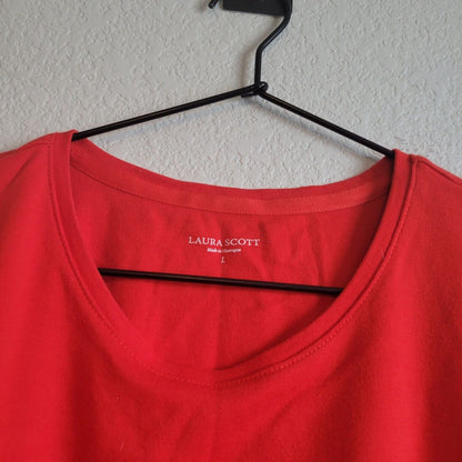 Laura Scott Womens Sz l Classic Short Sleeve T Shirt Solid Cherry Red