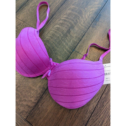 Simply Basic Womens Sz 36C Purple Padded Push Up Bra Floral NEW