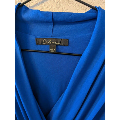 Calessa Womens Sz L Solid Blue Jumpsuit Sleeveless Wrap Style NEW