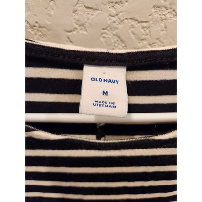 Old Navy Womens Sz M Knee Length Shift Dress Black White Striped Sleeveless