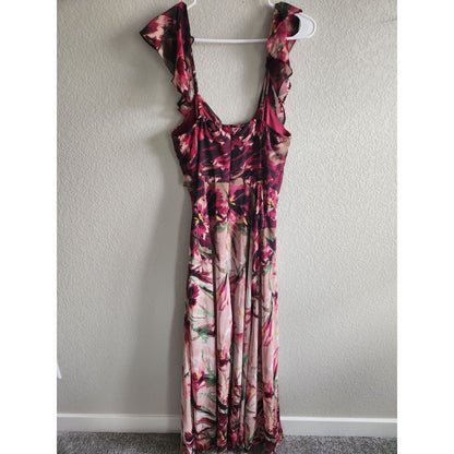 Windsor Womens Sz M Maxi Dress Formal Sleeveless Ruffled Red Pink Floral