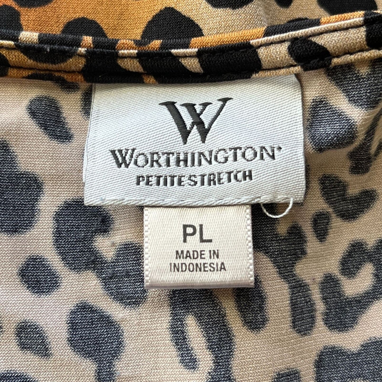 Worthington Petite PL Short Sleeve Animal Print Blouse Cheetah Leopard