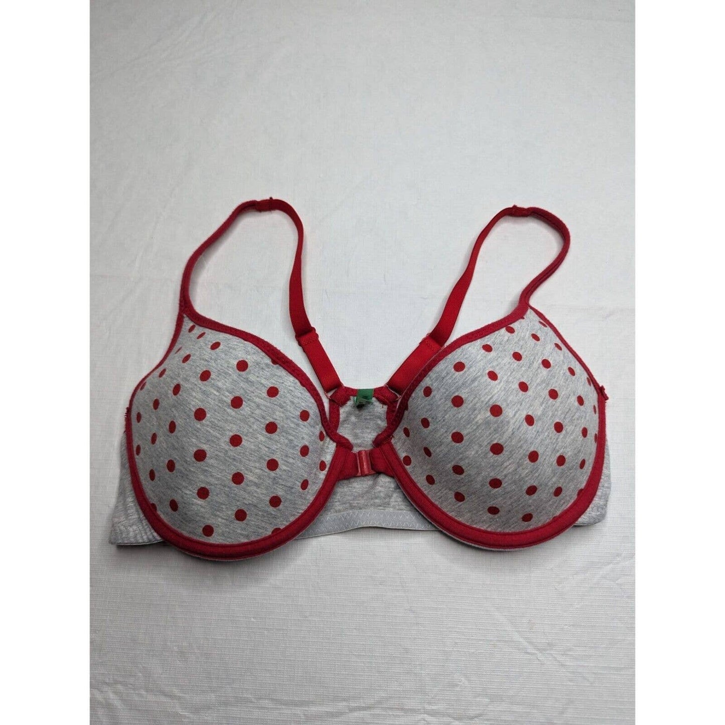 Vintage Y2K Honeydew Sz 36C Front Clasp T Shirt Bra Gray Red Polka Dot