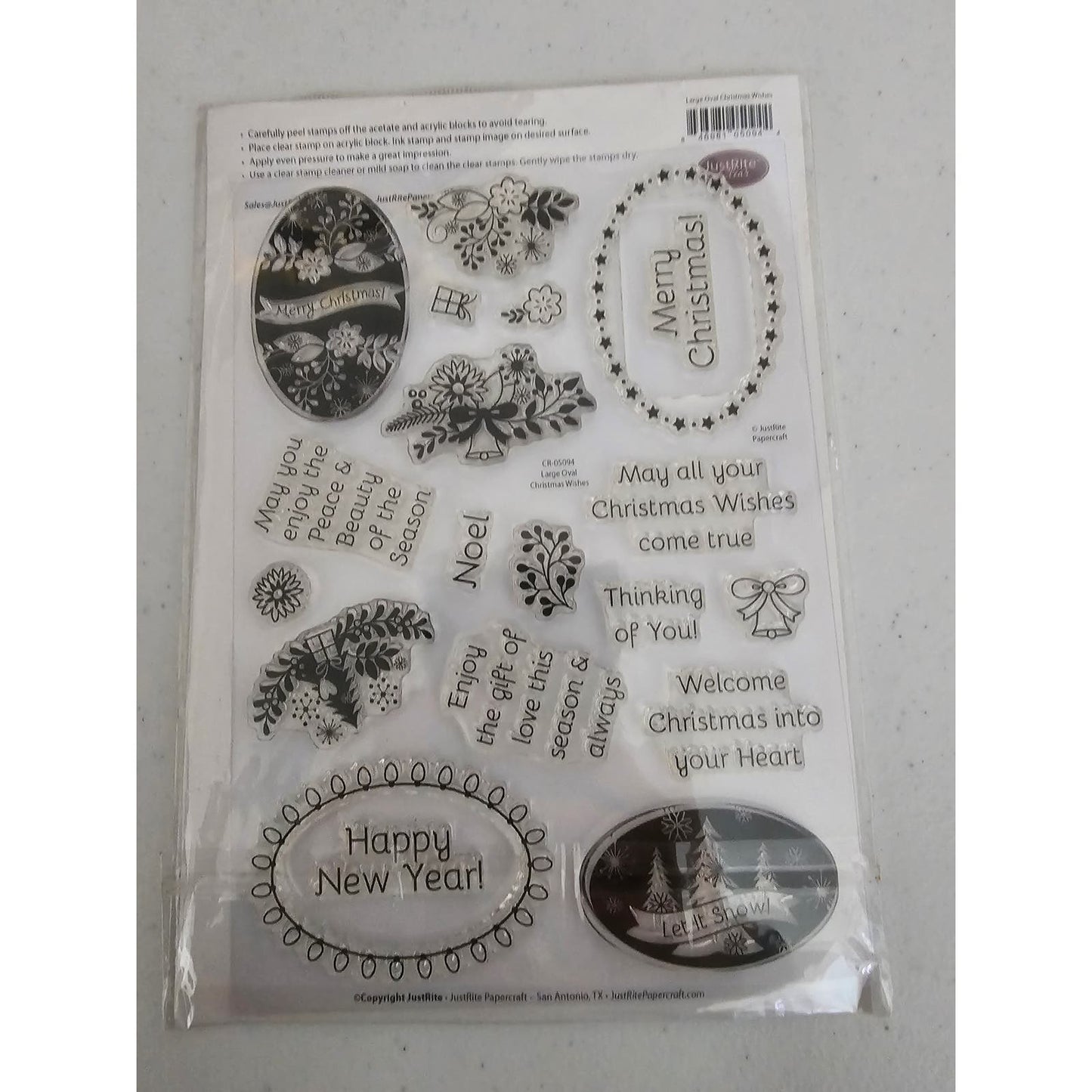 Just Rite Clear Large Oval Christmas Wishes Stamp Set Happy New Year