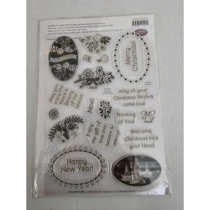 Just Rite Clear Large Oval Christmas Wishes Stamp Set Happy New Year