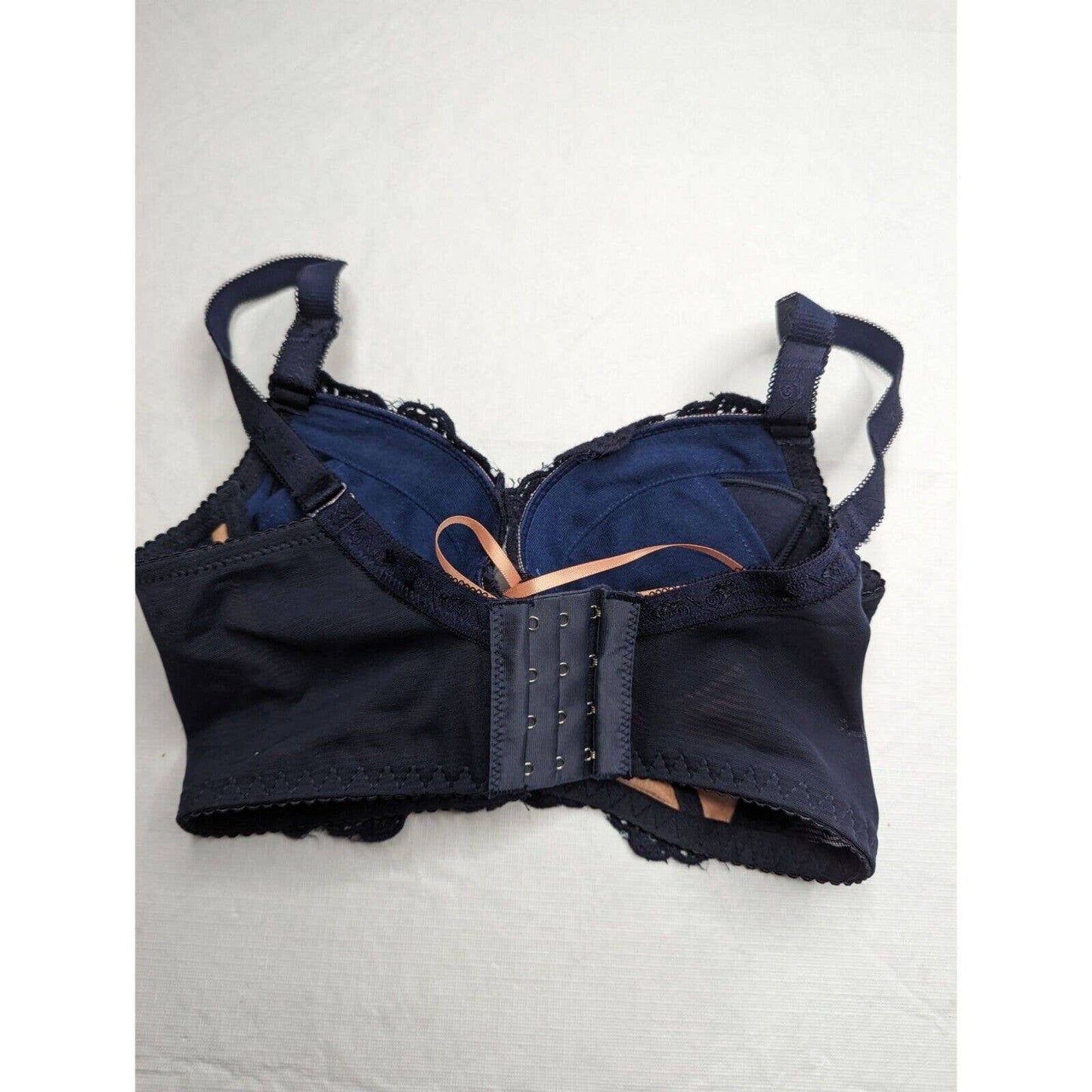 Vintage mujeres Sz 32B azul oscuro palangre push up sujetador encaje delante