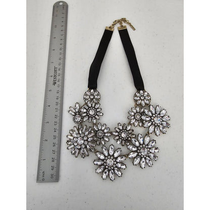 Vintage Y2K Statement Piece Bold Necklace Floral Rhinestones White Black