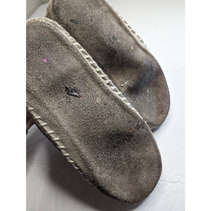 Vintage Womens Sz 10 Leather and Sherpa Lined Slippers Brown